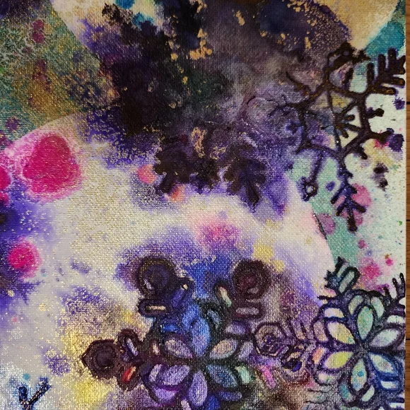 HANDCRAFTED Abstract Snowflake Colorful Painting HANDPAINTED Artwork Wall Decor
